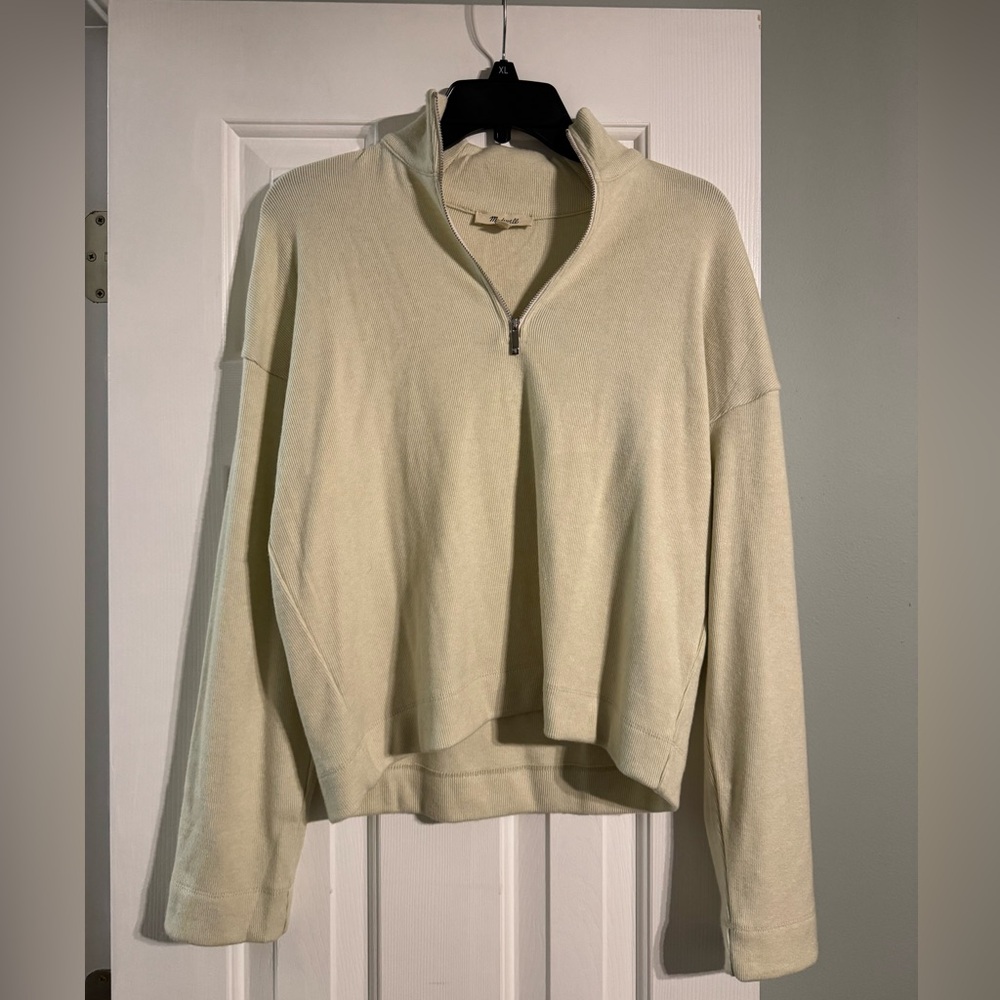 Madewell Cream Ribbed Knit Zip Sweater